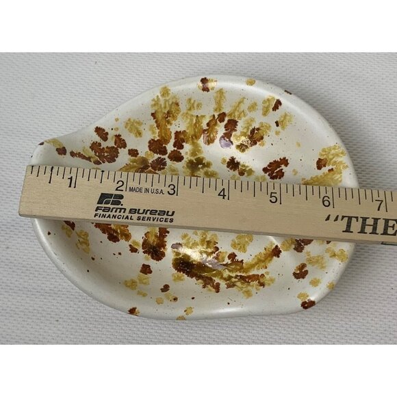 Vintage Handcrafted Ceramic Ashtray Splatter Glaze Brown Gold Earthy 4 Notches - Picture 12 of 15